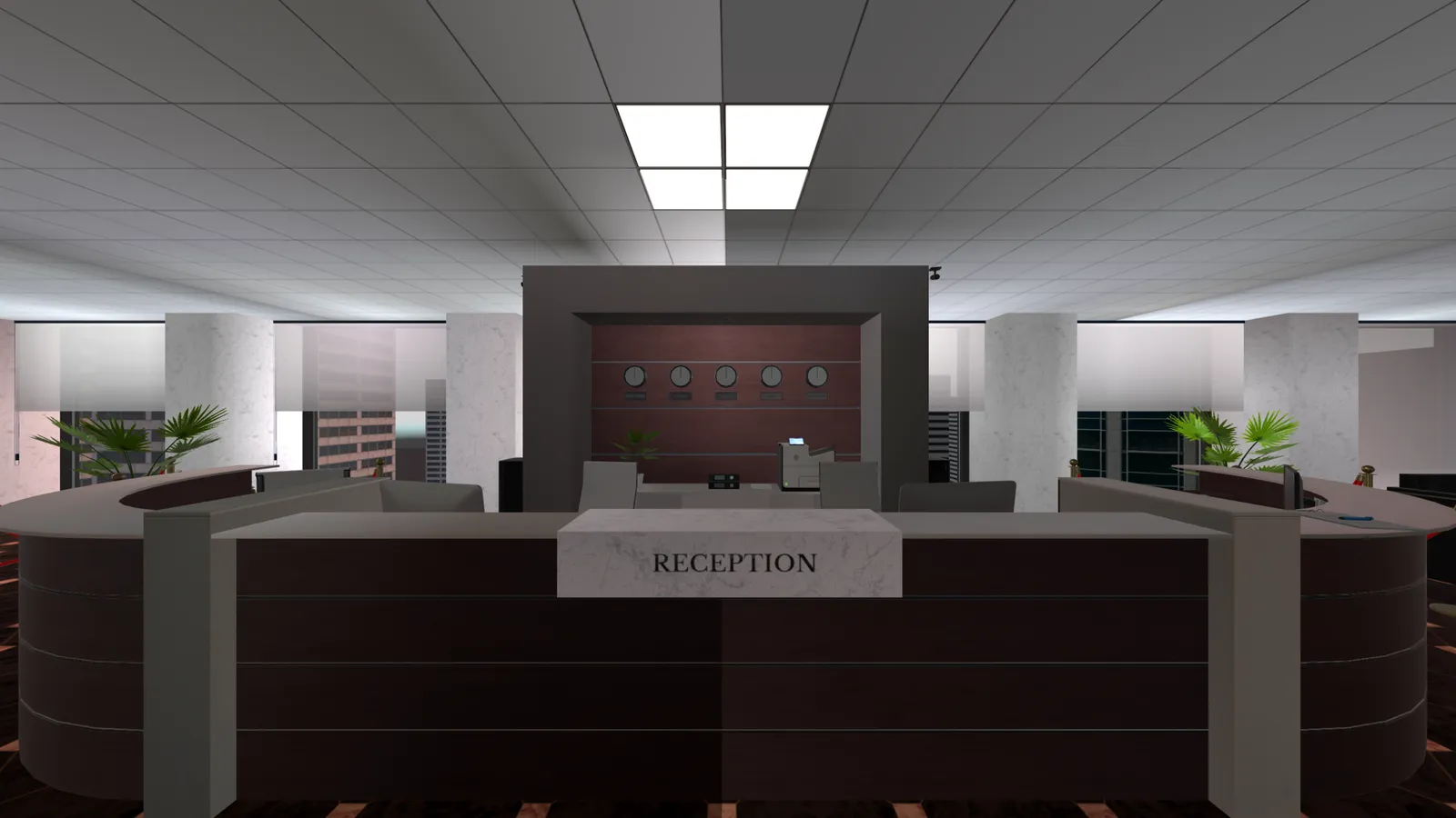 A VR reception scene from the user's perspective, showing how a typical speaking situation appears inside the headset.