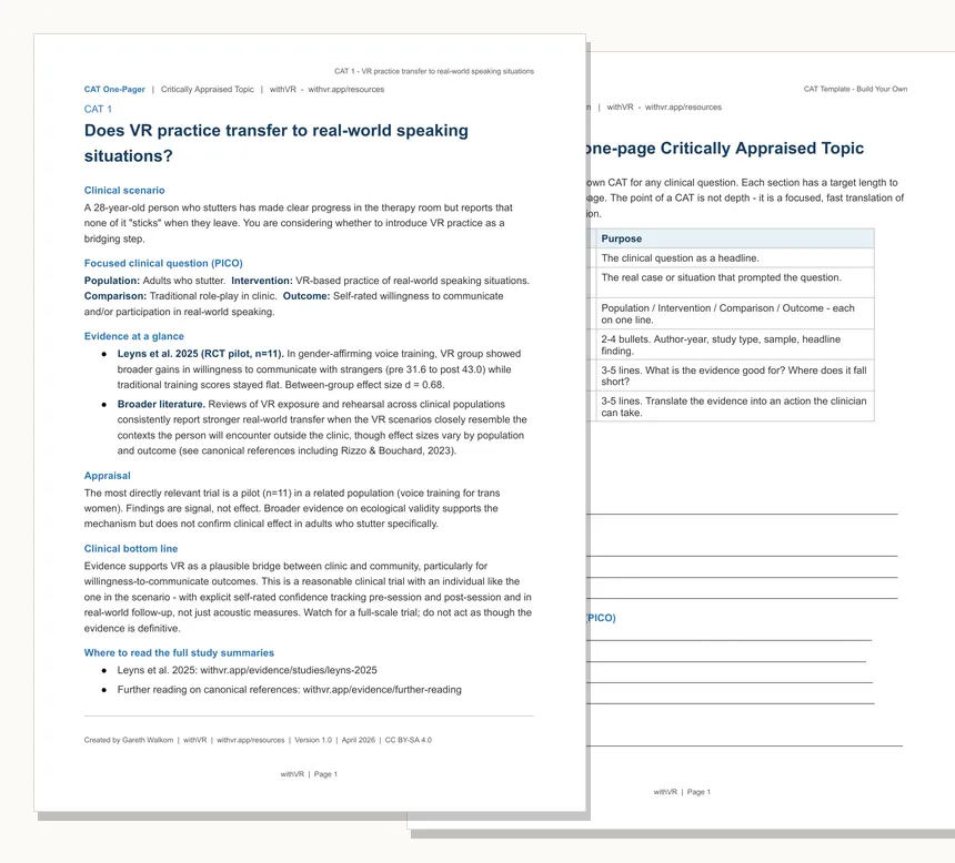 Preview of the CAT One-Pagers pack - composite of two of the printable PDF documents in the set.