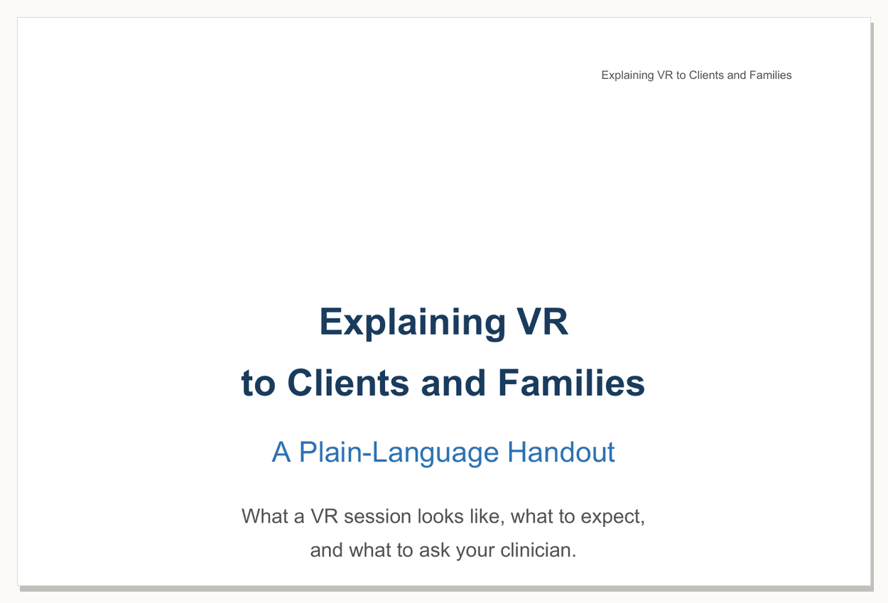 Preview of the Explaining VR handout - first page of the plain-language PDF.