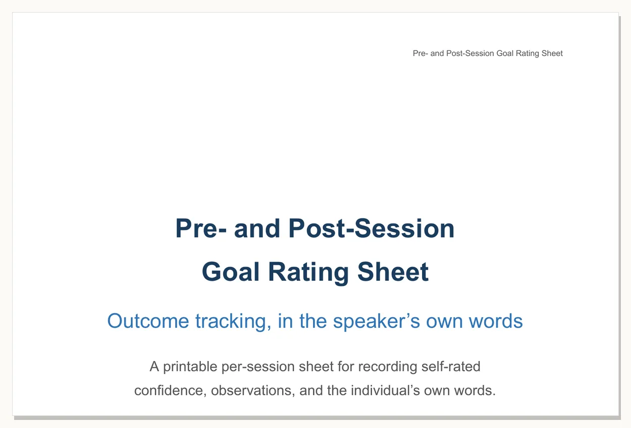 Preview of the Pre- and Post-Session Goal Rating Sheet - first page of the printable PDF.