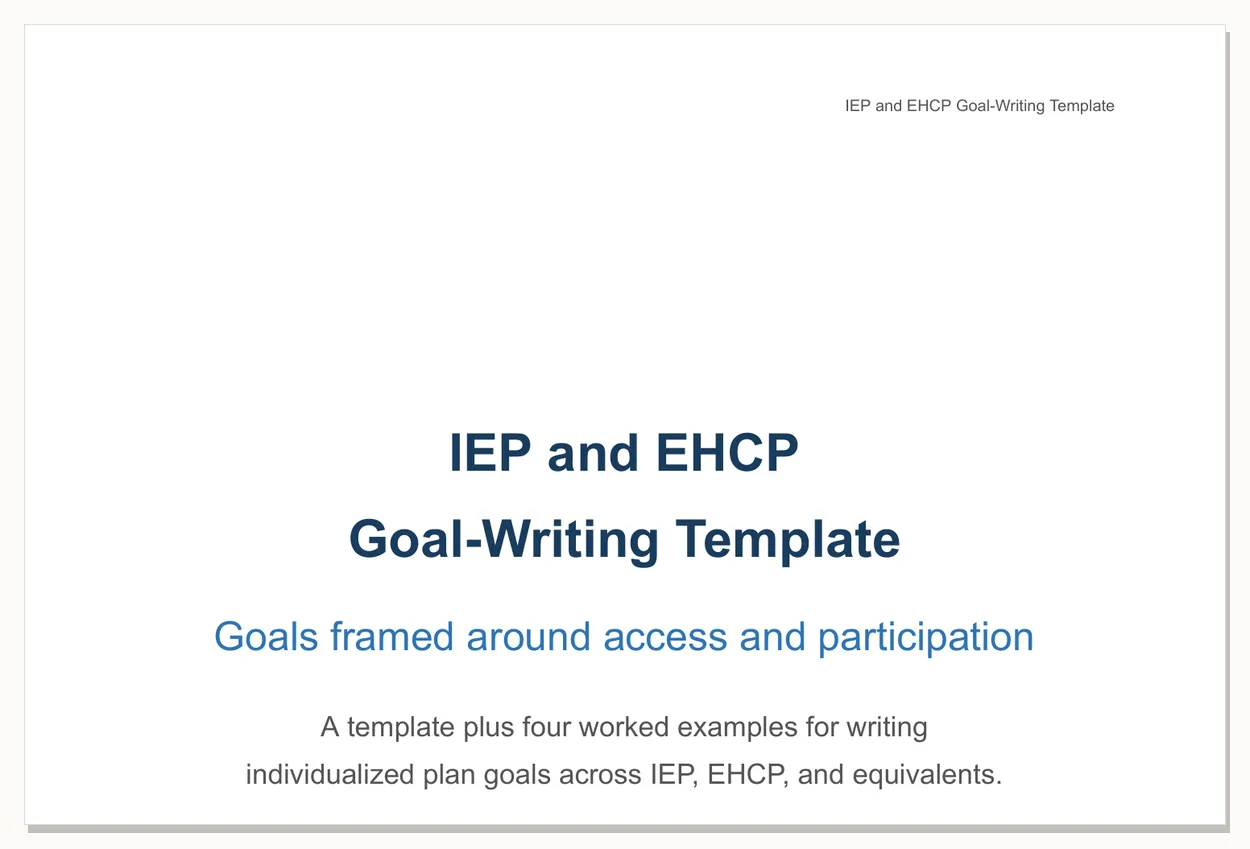 معاينة قالب كتابة أهداف IEP و EHCP - الصفحة الأولى من ملف PDF القابل للطباعة.