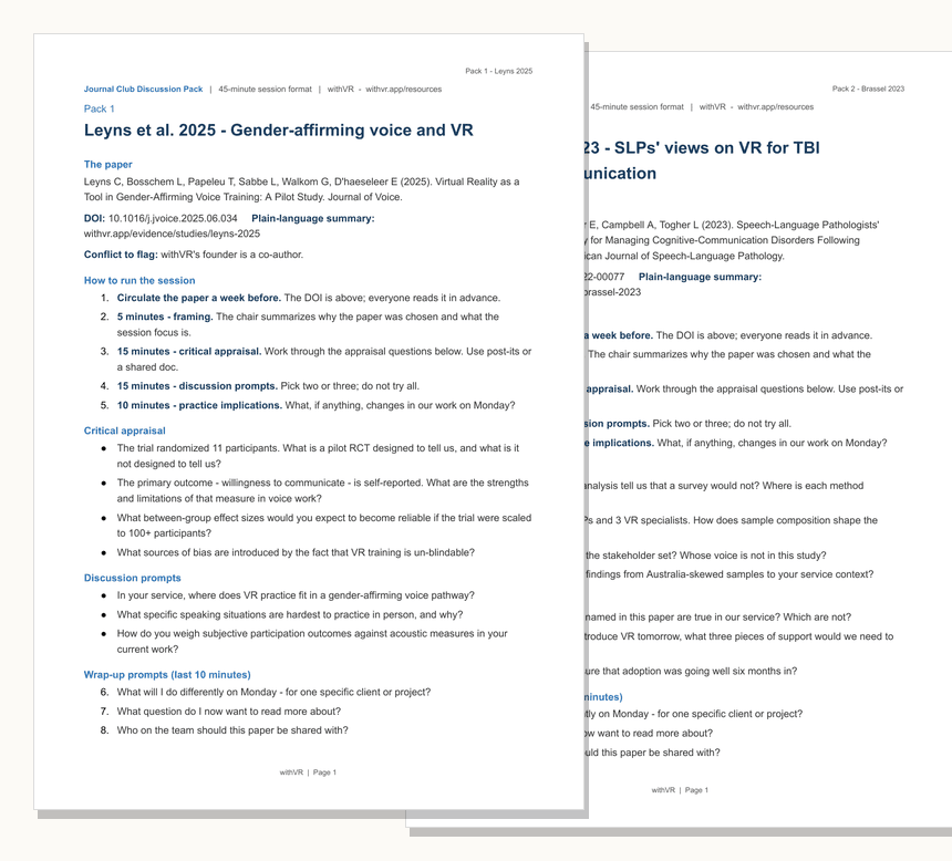 Preview of the Journal Club Discussion Packs - composite of two packs side by side.