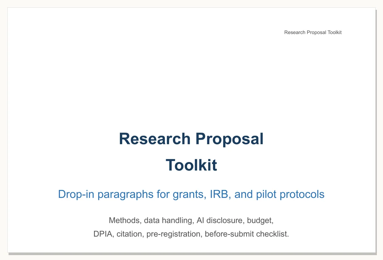 Preview of the Research Proposal Toolkit - first page of the printable PDF.