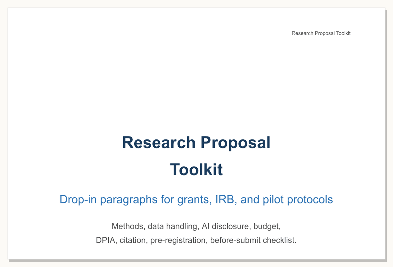 Preview of the Research Proposal Toolkit - first page of the printable PDF.