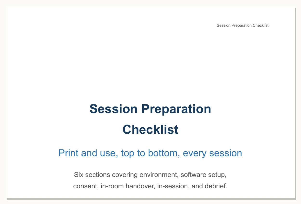 Preview of the Session Preparation Checklist - first page of the printable PDF.