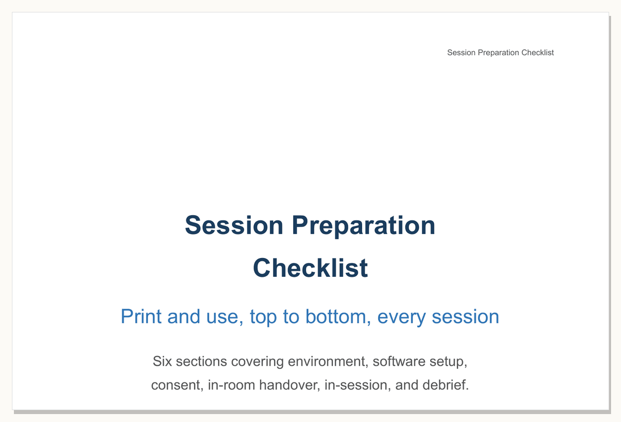 Preview of the Session Preparation Checklist - first page of the printable PDF.