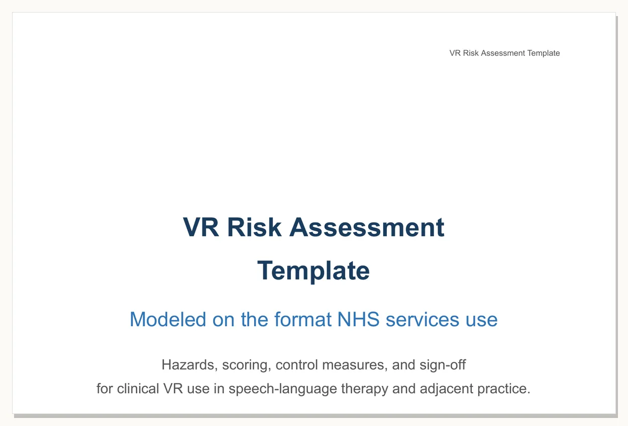 Preview of the VR Risk Assessment Template - first page of the printable PDF.