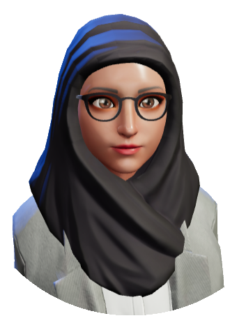 Picture of an avatar depicting a woman with glasses and a headscarf