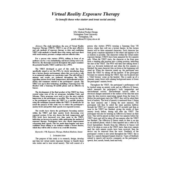 Virtual Reality Exposure Therapy: To Benefit Those Who Stutter and Treat Social Anxiety
