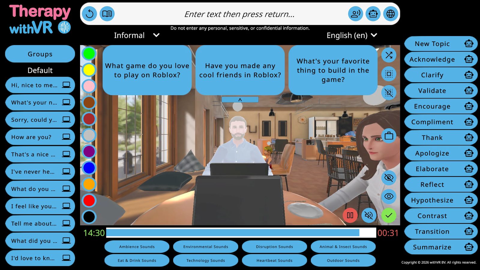 Session screen with 