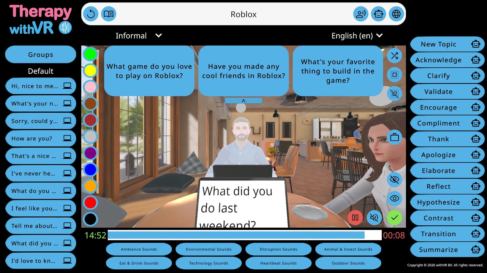 Session screen showing the laptop screen inside the VR preview displaying 