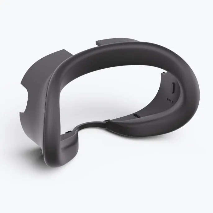 Photo of a silicone facial cover for the Meta Quest VR headset, showing the wipeable surface for cleaning between users