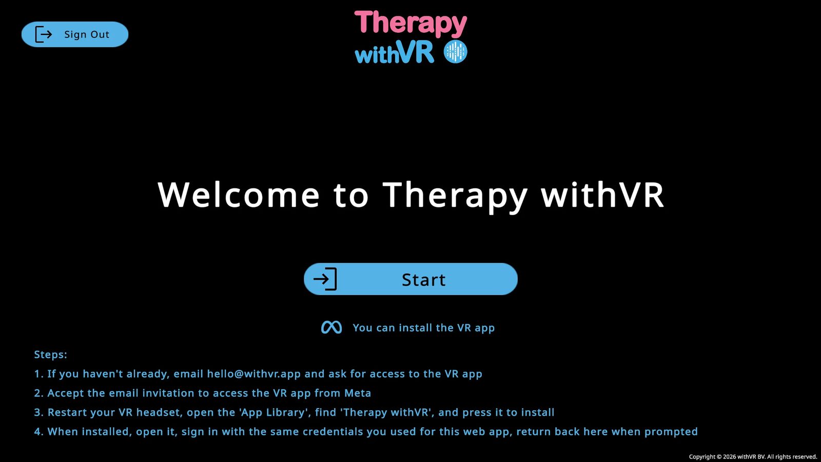 Welcome screen - blue Meta logo 