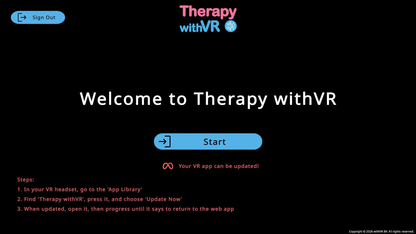 Welcome screen - red Meta logo 