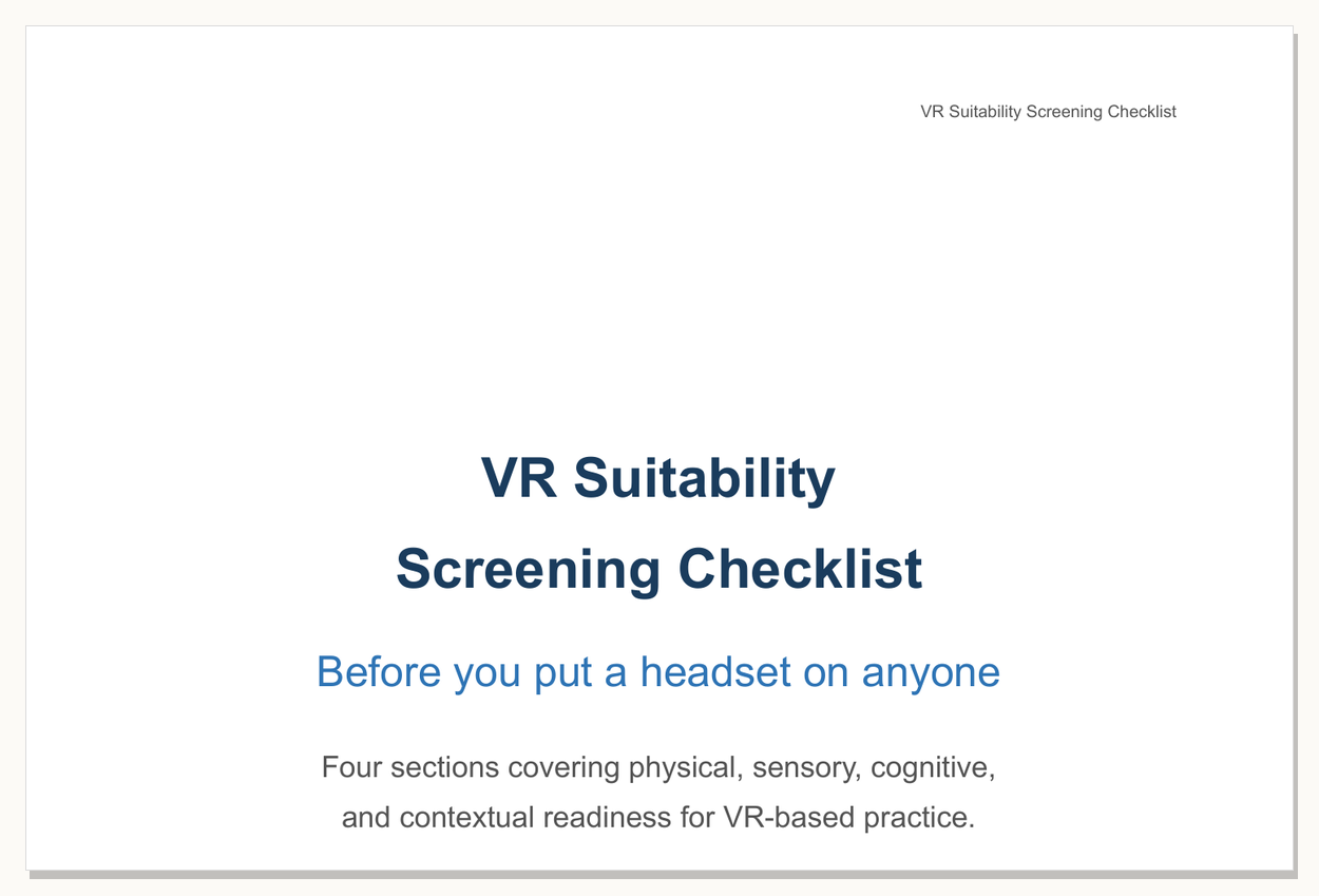VR Suitability Screening Checklist | withVR Resources