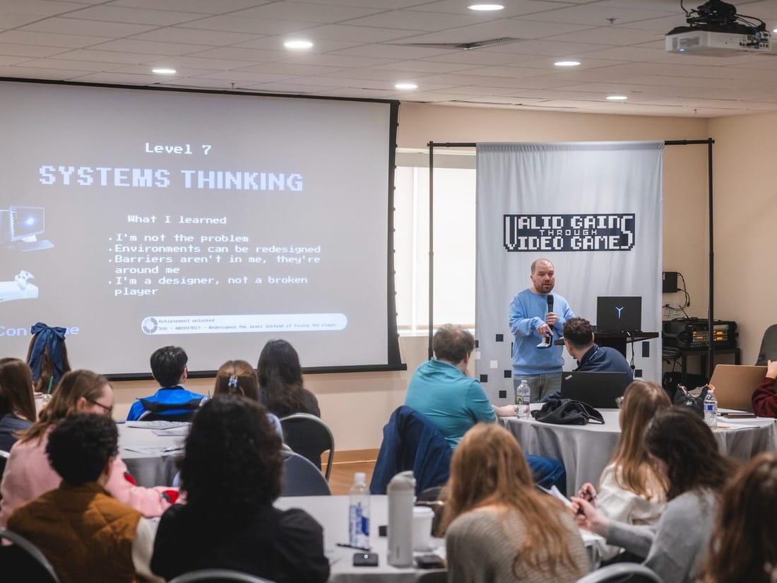 Gareth Walkom يلقي محاضرته الرئيسية في Valid Gains Through Video Games، Monmouth University، 2026